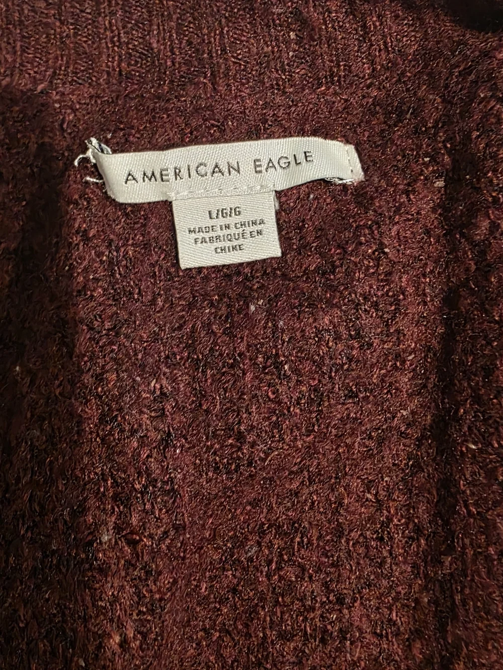 American Eagle Burgundy Striped Chunky Knit V-Neck Oversized Dolman Sweater L
